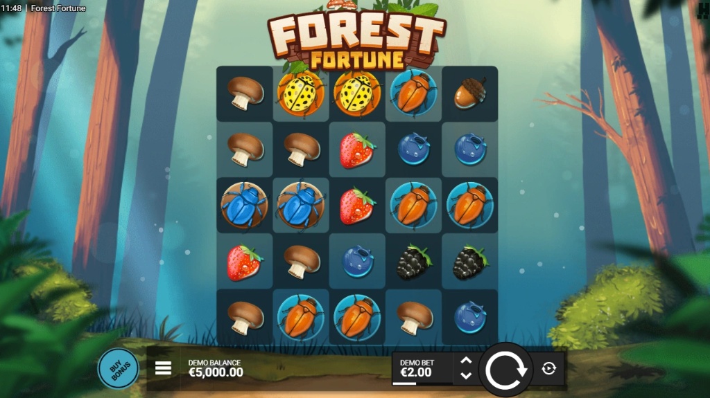 Interfaz de juego de la tragaperras "Forest Fortune".