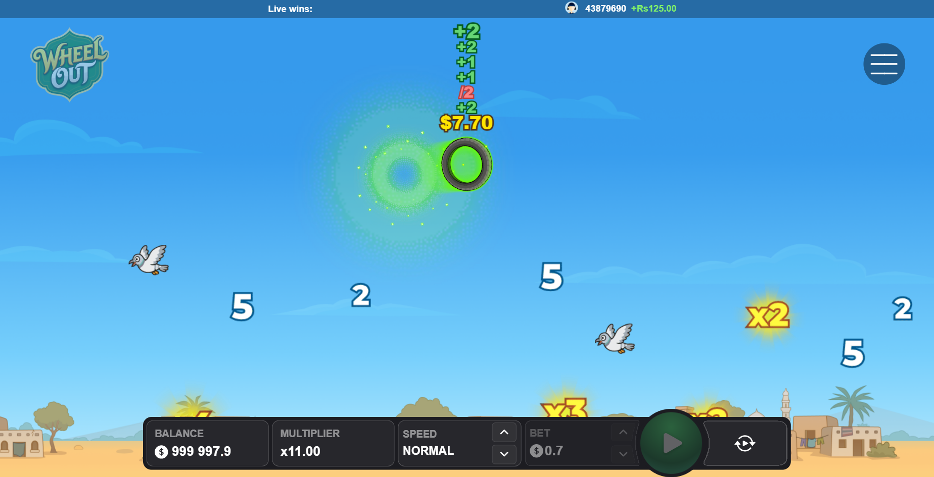 Llanta de Wheel Out en el aire con multiplicadores x2 y x3