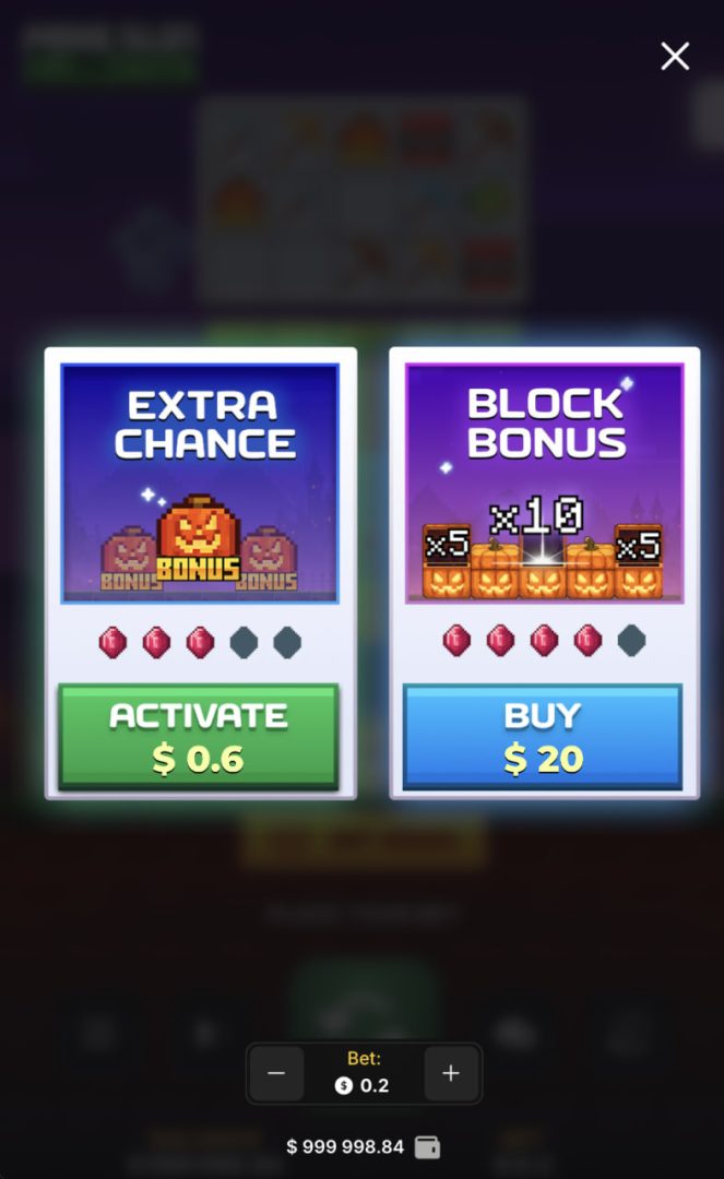 Extra Chance y Block Bonus de Mine Slot Halloween en un celular en vertical