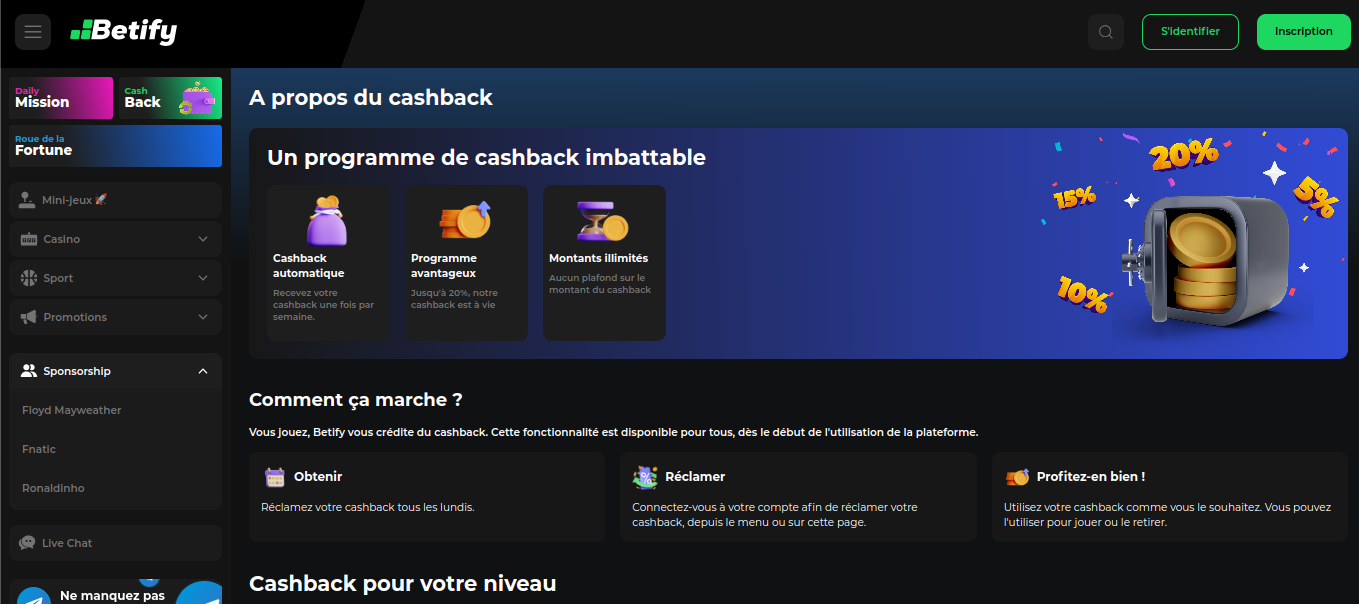 Betify explica su cashback de cada semana en esta página