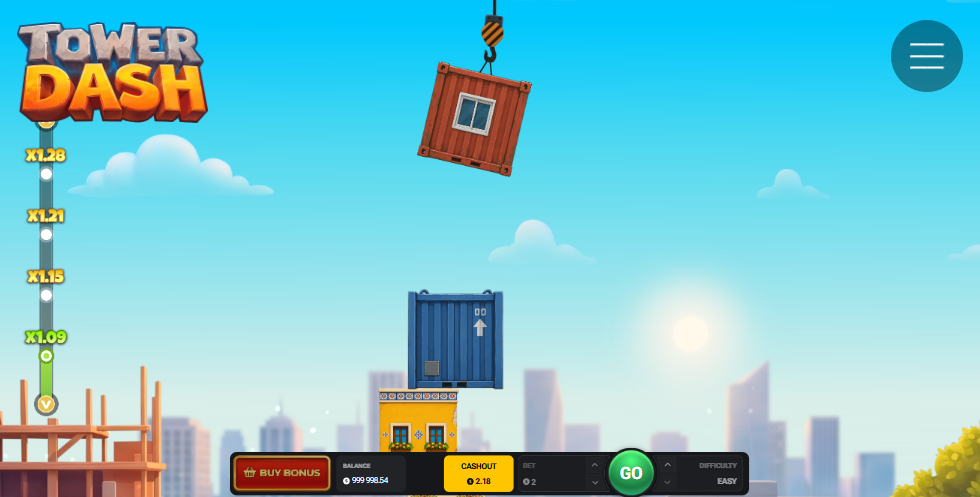 Grúa de Tower Dash sosteniendo un contenedor sobre la torre